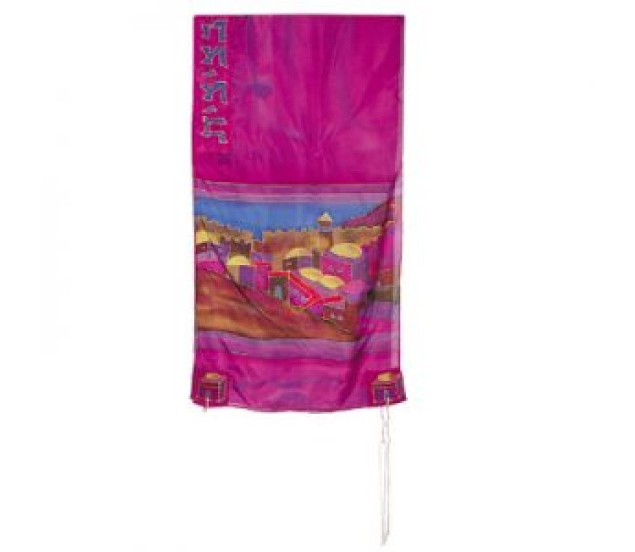 Hand Painted Pure Silk Tallit Set with Colorful Jerusalem Views - Yair Emanuel