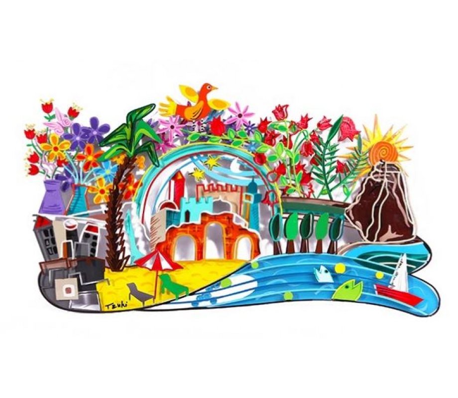 Hand Painted Sculpture with Images of Israel - Tzuki Art