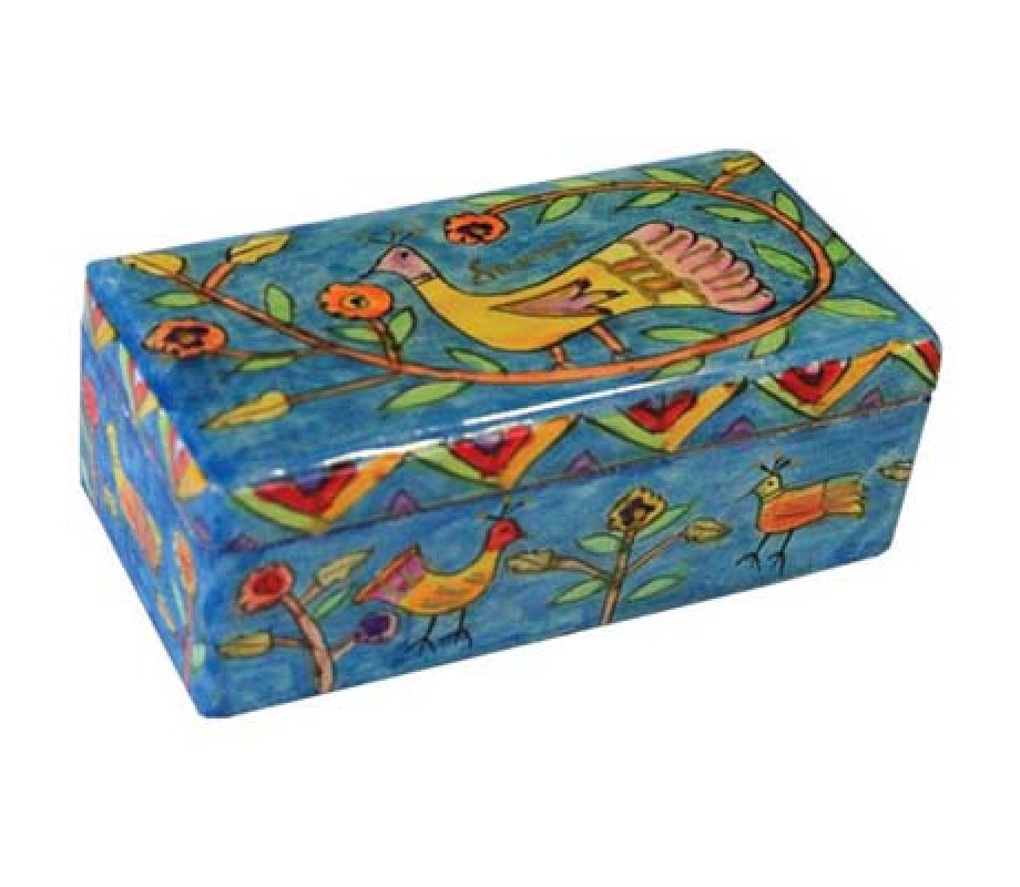 Hand Painted Shabbat Travel Candlesticks in Wood Box, Forest Scene - Yair Emanuel