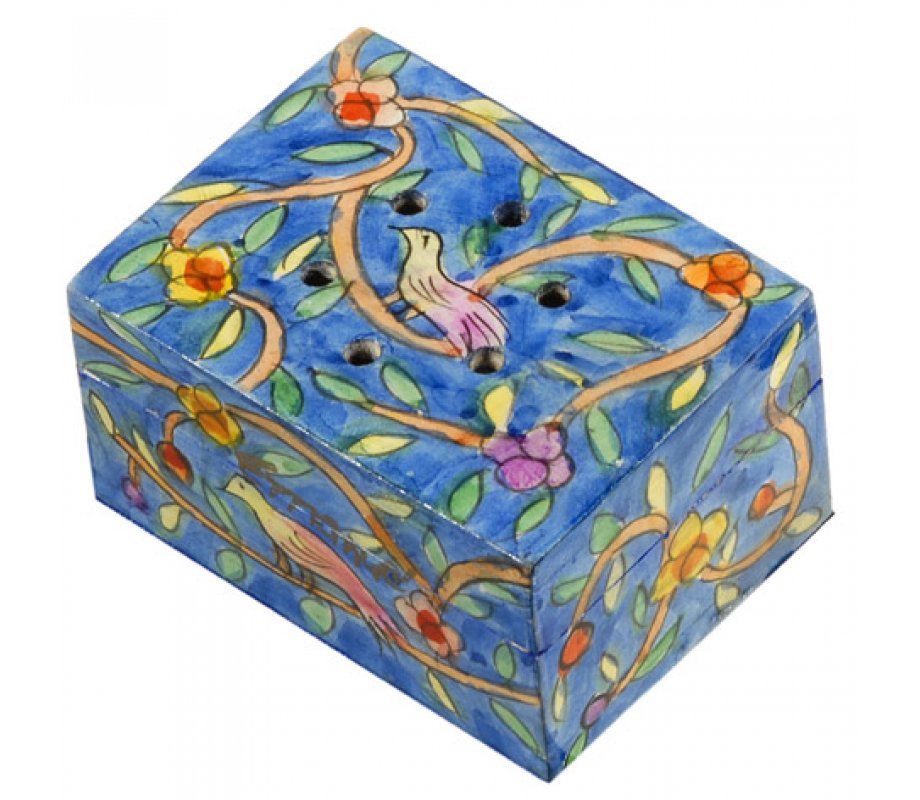 Hand Painted Wood Spice Box with Cloves, Oriental Forest - Yair Emanuel