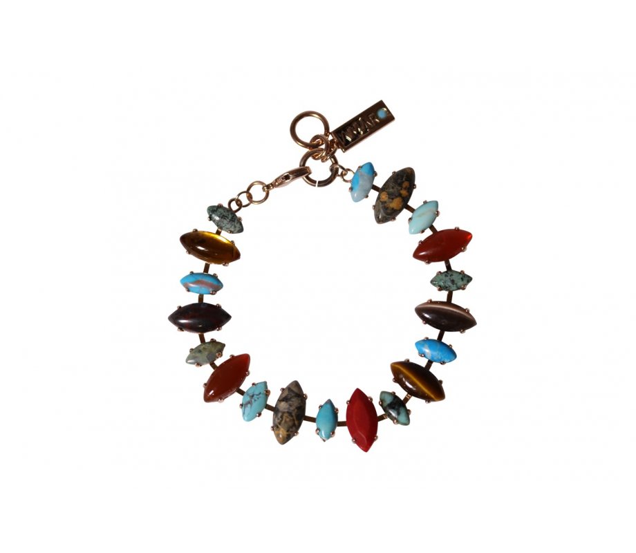 Handcrafted Bracelet, Assorted Size Marquise Semi Precious Stones - Amaro