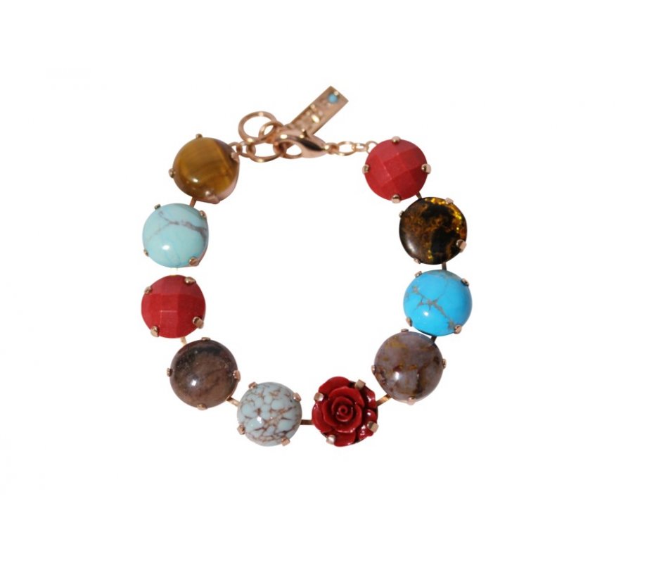 Handcrafted Bracelet with Colorful Round Semi Precious Stones - Amaro