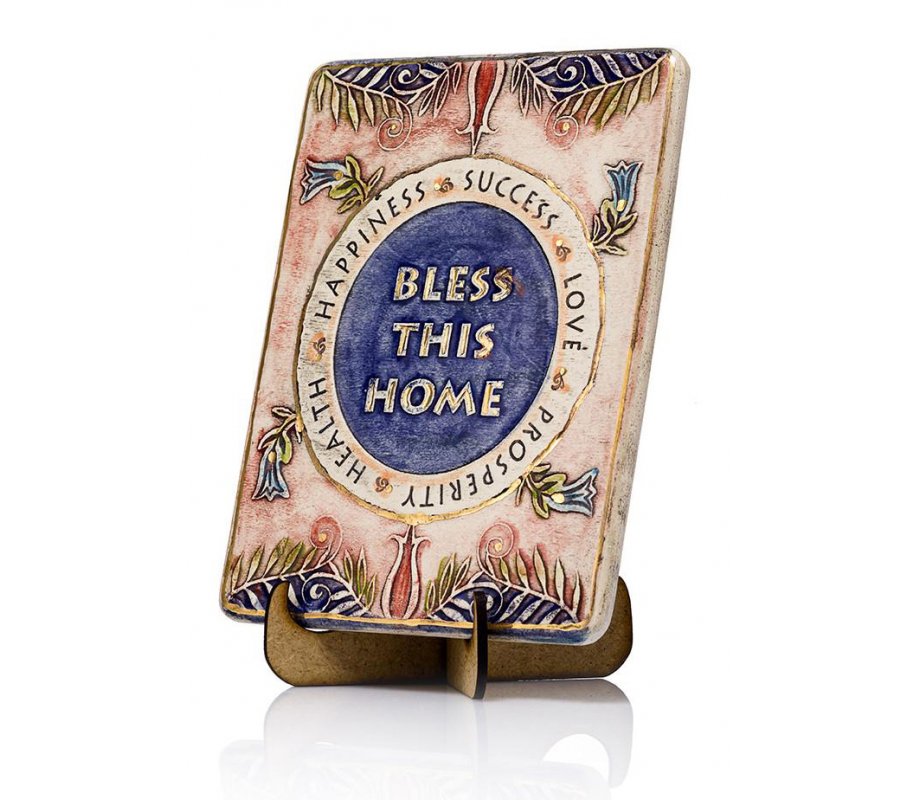 Handcrafted Ceramic 24K Gold Decoration Plaque, House Blessing English - Art in Clay