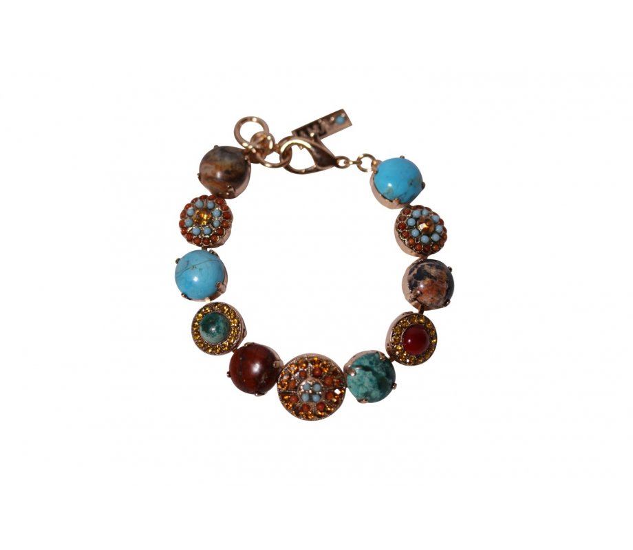 Handcrafted Gold Plated Bracelet, Large Round Semi Precious Colorful Gems - Amaro