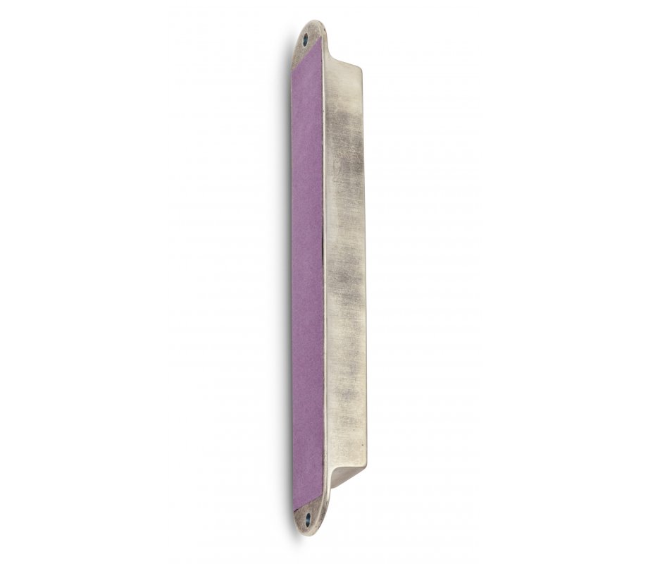 Handcrafted Pewter & Enamel Beaded Mezuzah Case, Floral Ovals - Iris Design