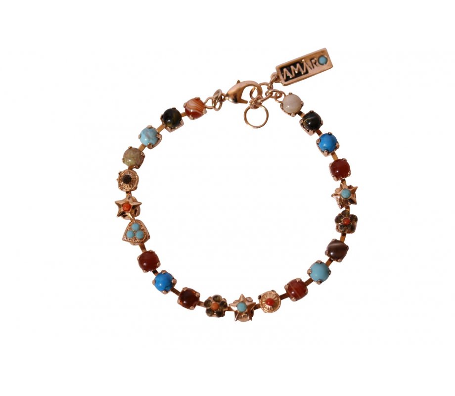 Handcrafted Rose Gold Plate Bracelet with Semi-Precious Gems, Various Shapes - Amaro