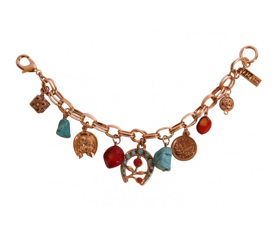 Handcrafted Rose Gold Plated Bracelet with Colorful Lucky Charms - Amaro