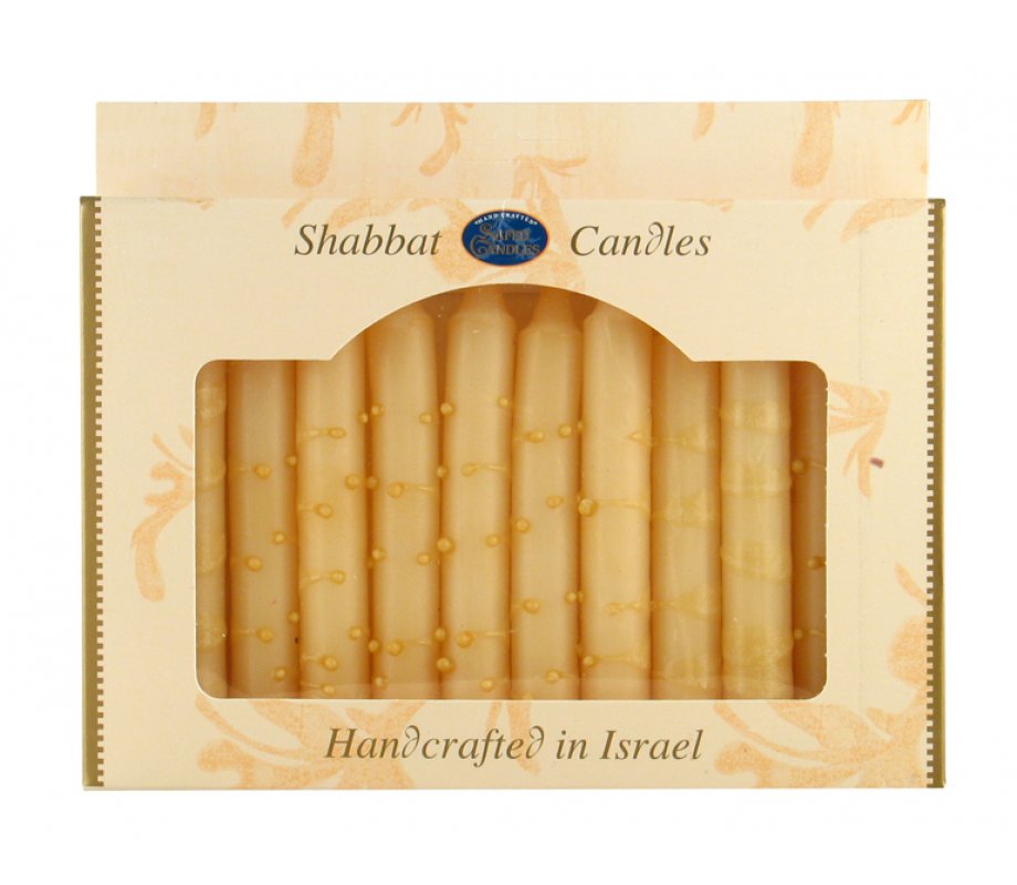 Handmade Decorative Galilee Shabbat Candles - Cream and Gold with Streaks