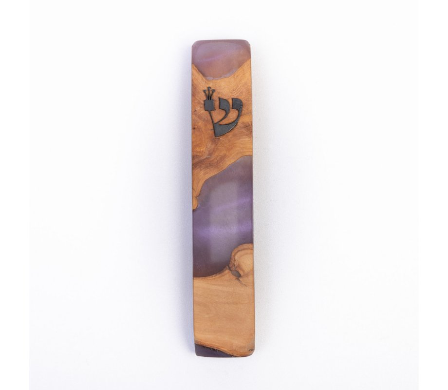 Handmade Mezuzah Case, Natural Olive Wood and Epoxy - Eial Ovin