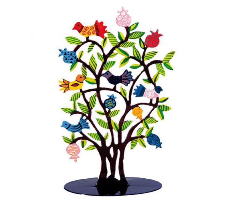 Hand-painted Standing Sculpture, Tree with Pomegranates and Birds - Yair Emanuel