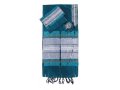 Handwoven Green Silk Tallit Prayer Shawl Set with Silver Stripes - Gabrieli