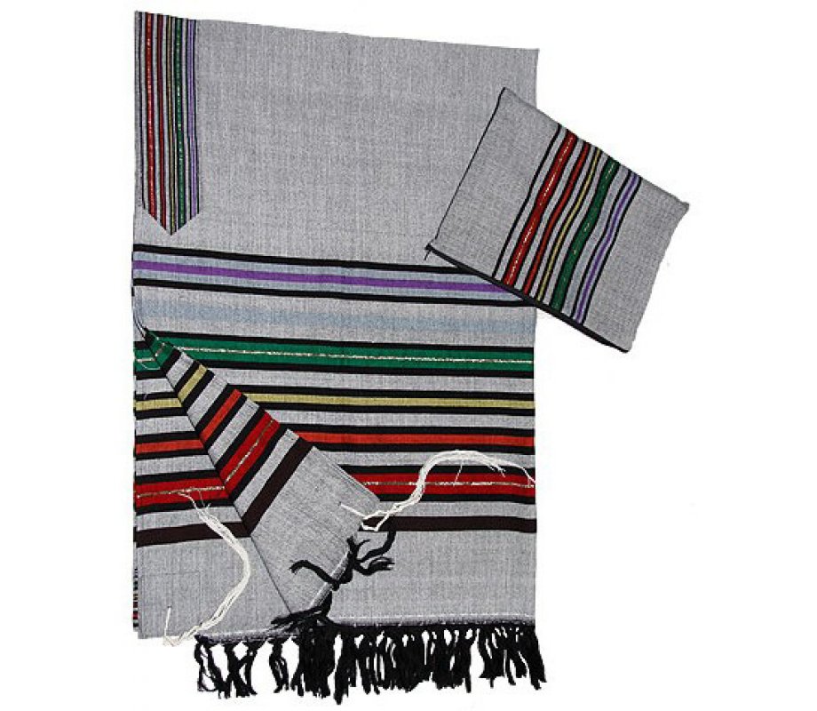 Handwoven Wool Gray Tallit Set, Josephs Coat - Gabrieli