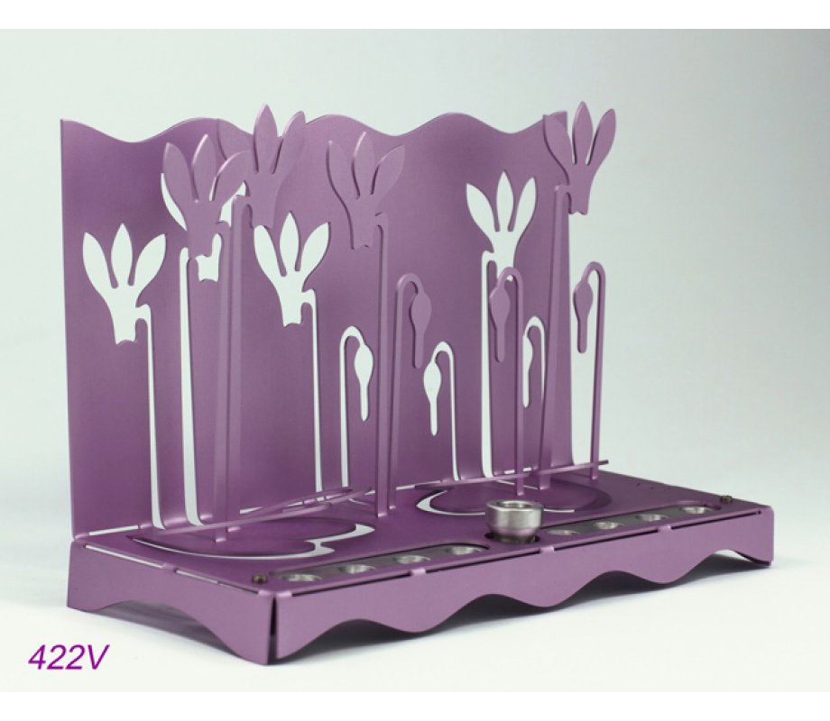 Hanukkah Menorah Slender Cyclamen Flowers, Violet - Shraga Landesman