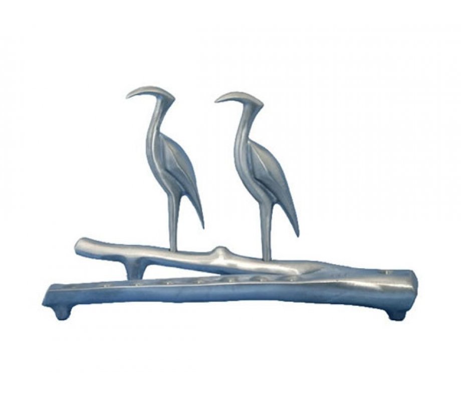 Hanukkah Menorah, Slender Herons Perched on Branch - Shraga Landesman