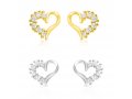 Heart Shaped Sterling Silver Stud Earrings, Zircons - Option: Silver or Gold Plate