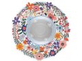 Honey Dish with Glass Bowl, Lively Flower Design - Dorit Judaica
