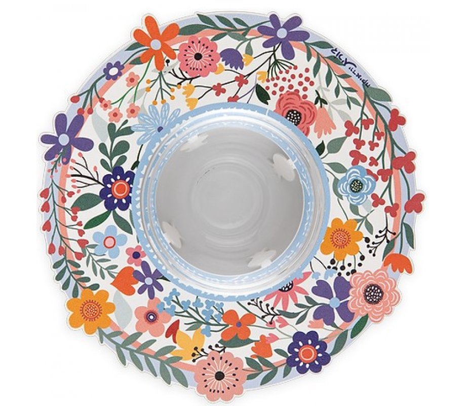 Honey Dish with Glass Bowl, Lively Flower Design - Dorit Judaica