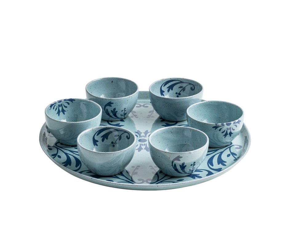 Israel Museum Blue Flower Passover Seder Plate with Matching Dishes