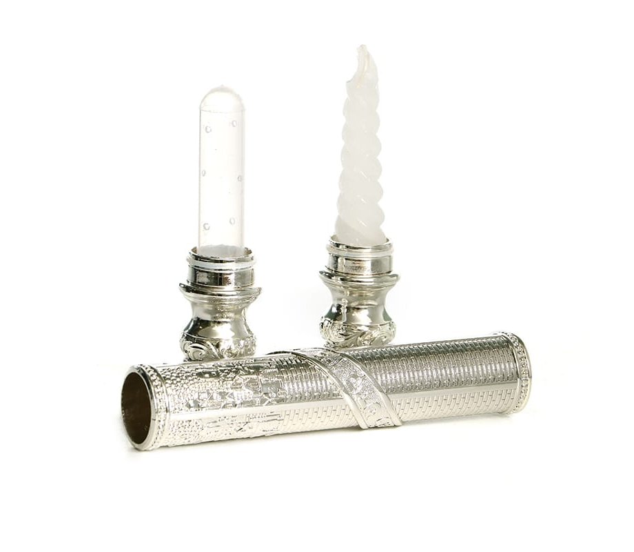 Jerusalem Engraved Two-Piece Havdalah Wand, Candle & Spice Holder - Silver Plated