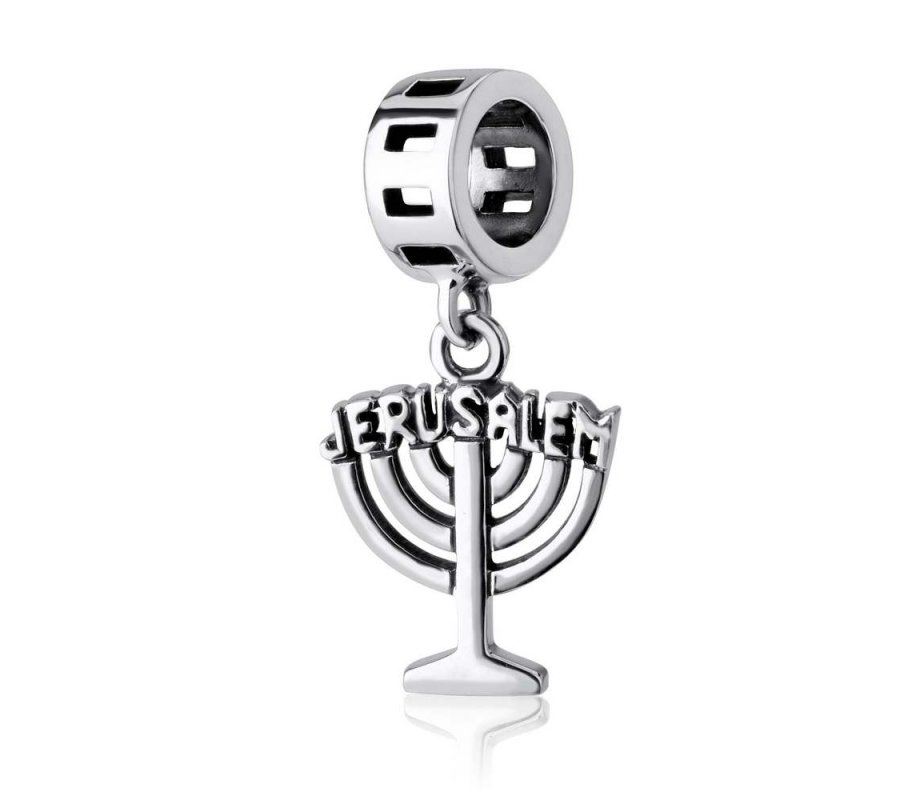 Jerusalem Menorah Charm in Silver