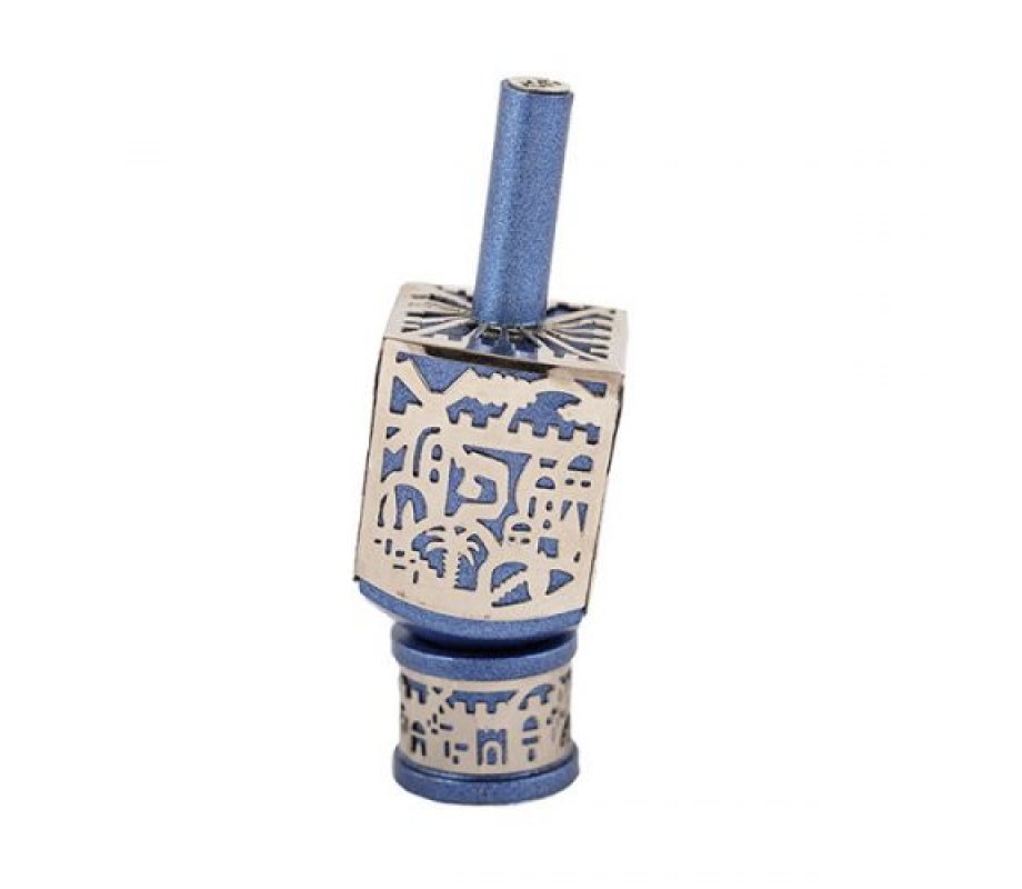 Jerusalem Metal Cutout Blue Dreidel by Yair Emanuel