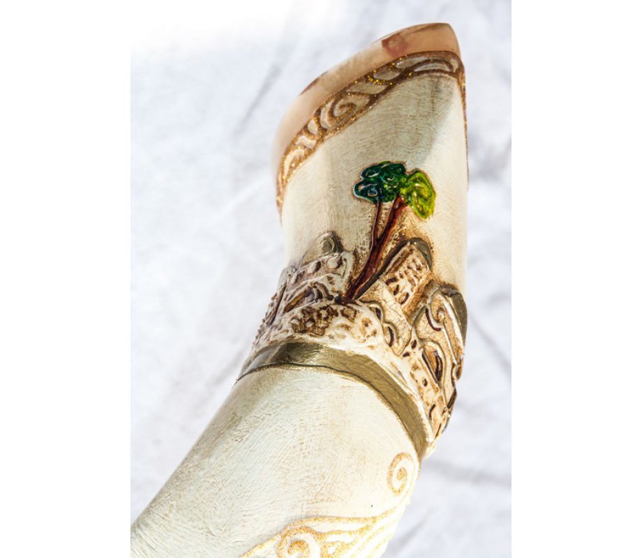 Jerusalem and Olive Tree Hand Painted Yemenite Shofar
