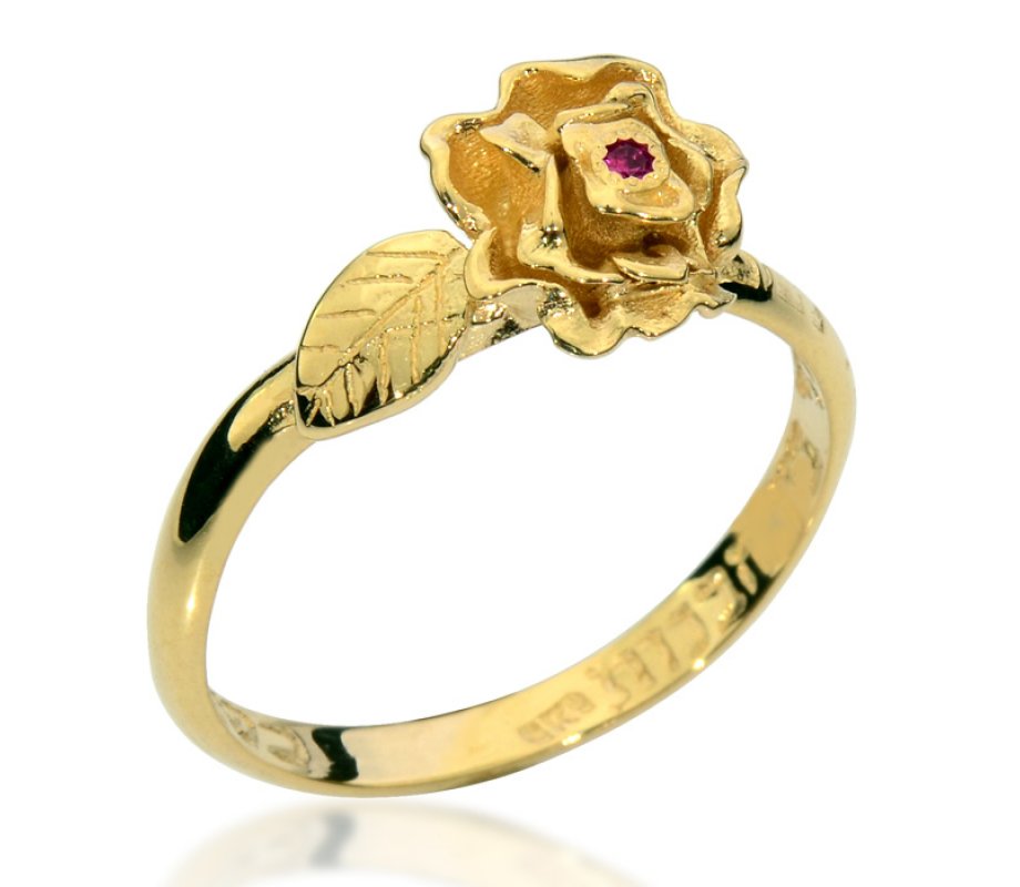 Kabbalah Gold Love Ring, Rose with Ruby, as