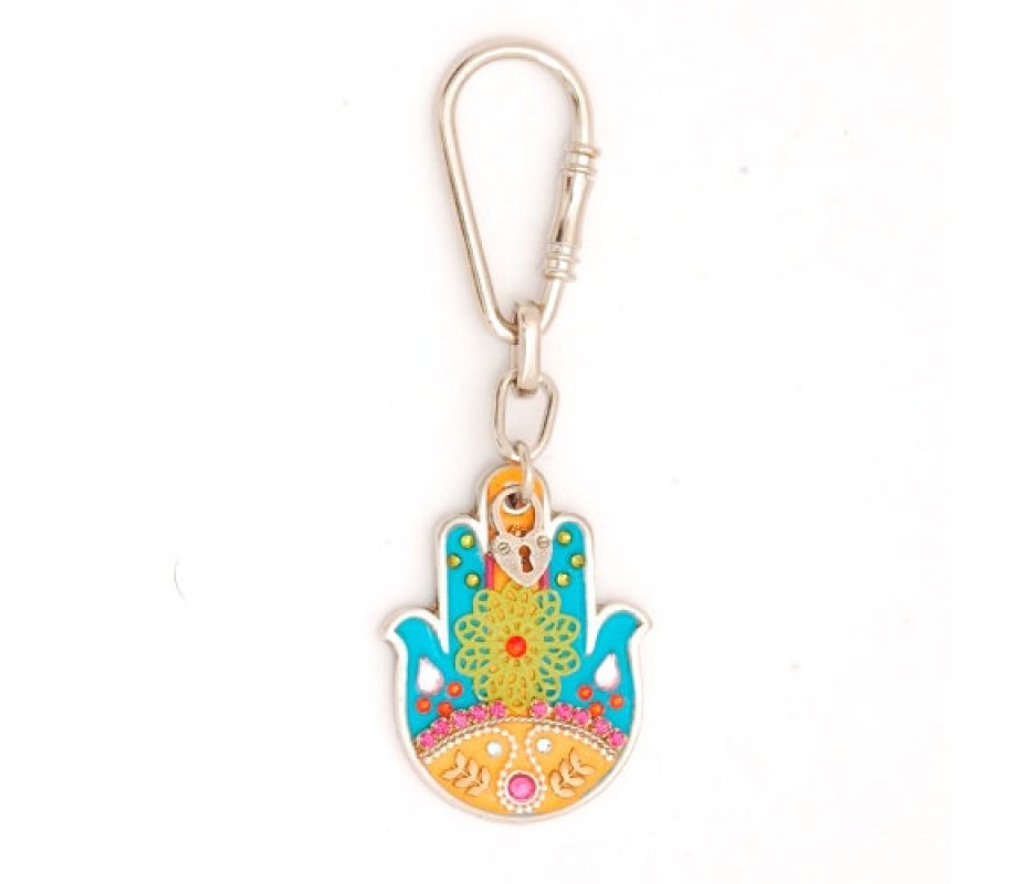 Keyring with Turquoise Flower Hamsa by Shahaf