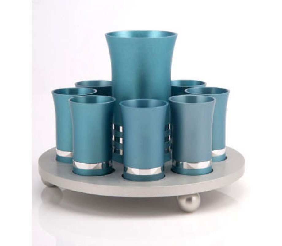 Kiddush Cup Set by Agayof in Teal-Silver