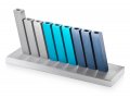 Kinetic Hanukkah Menorah Aluminum, Turquoise, Blue and Silver Rods - Adi Sidler