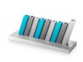 Kinetic Hanukkah Menorah Anodized Aluminum, Turquoise, Gray & Silver Rods - Adi Sidler
