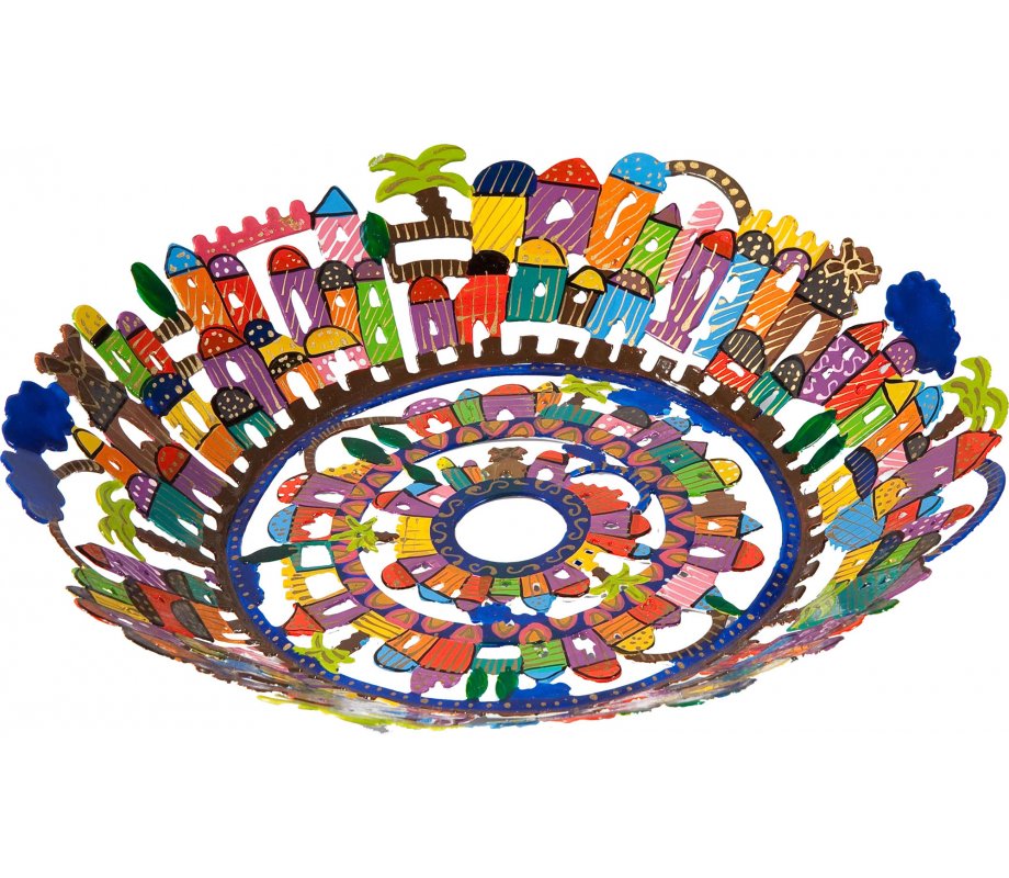 Laser Cut Hand Painted Colorful Bowl, Jerusalem Images - Yair Emanuel
