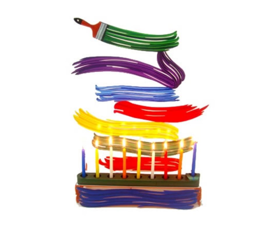 Laser Cut Metal Colorful Hanukkah Menorah, Brush Strokes - David Gerstein