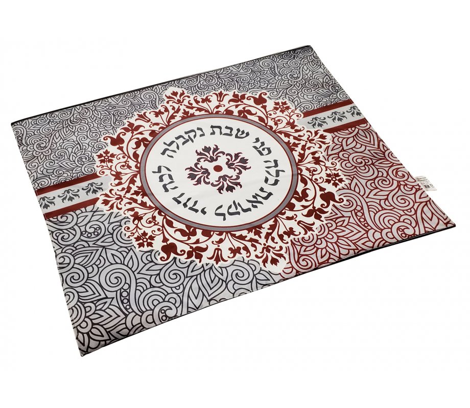 Lecha Dodi Challah Cover, Maroon and Gray Pomegranate Design - Dorit Judaica