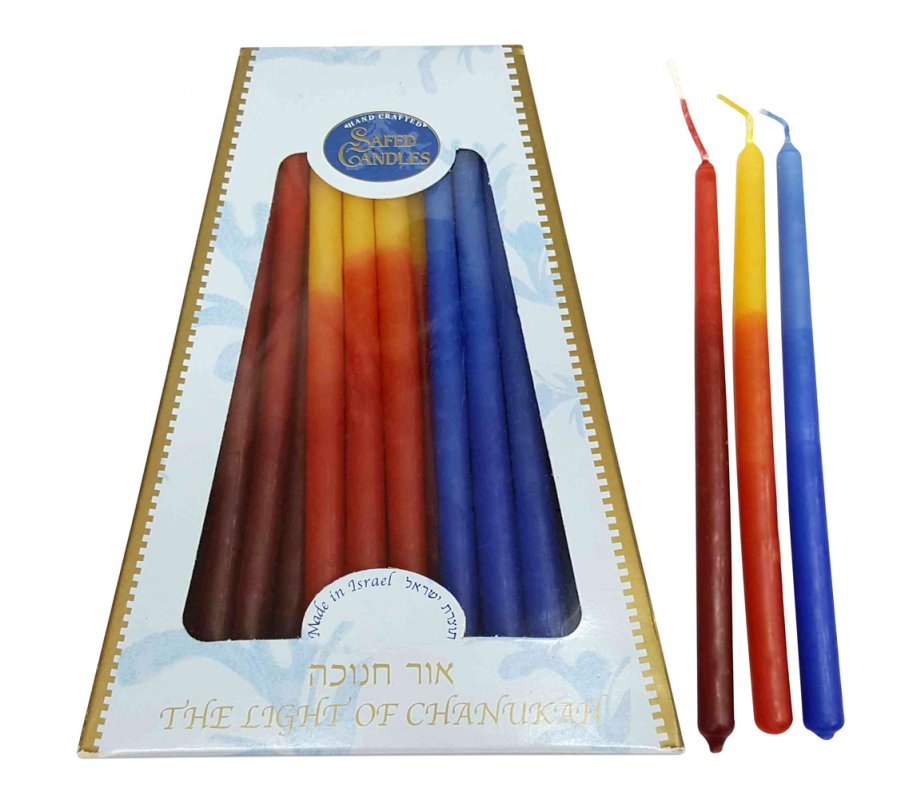 Light Blue and Fire Colors Handmade Safed Chanukah Candles