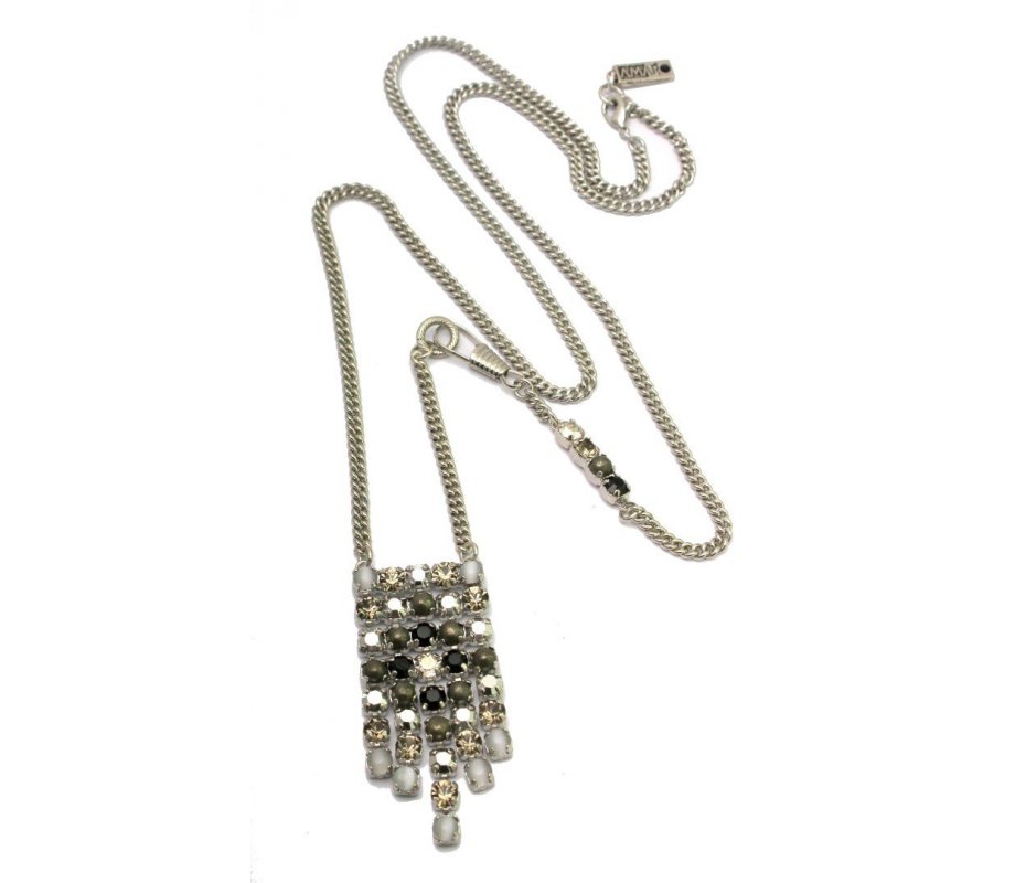 Long Black and Silver Necklace with Semi Precious Gems, Primitive Collection - Amaro
