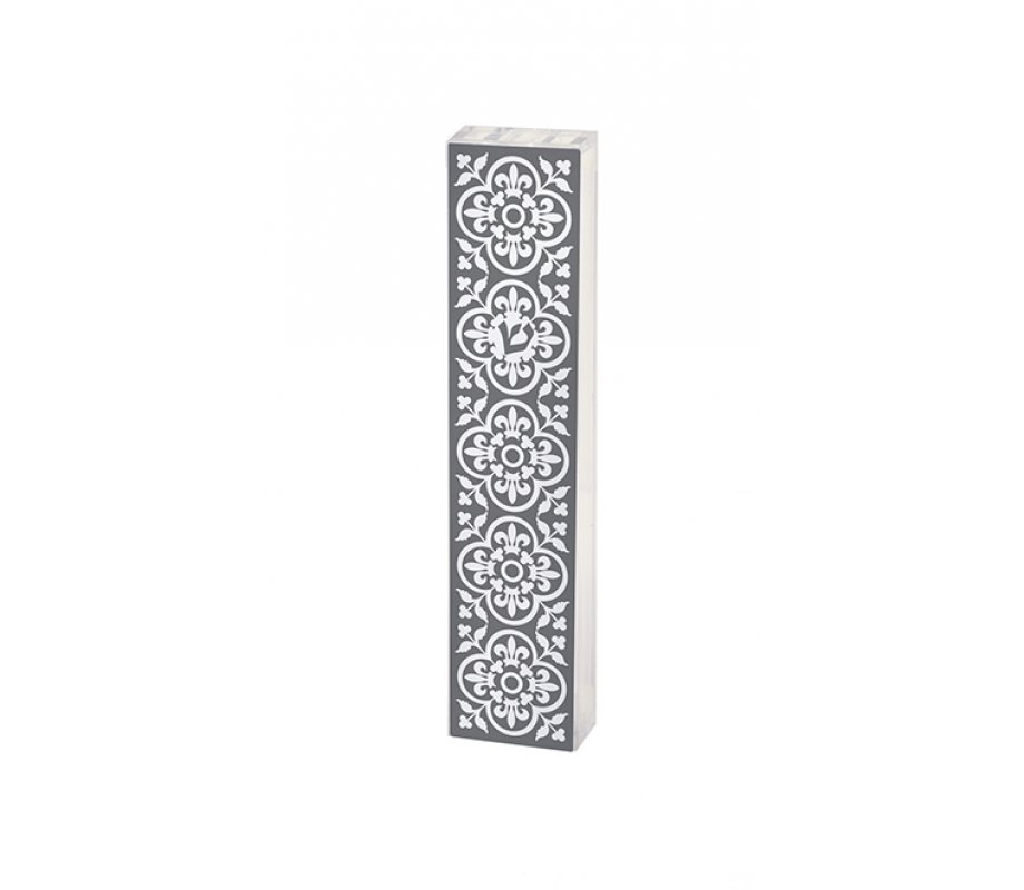Lucite Mezuzah Case, Framed Fleur De Lys Design - Dorit Judaica