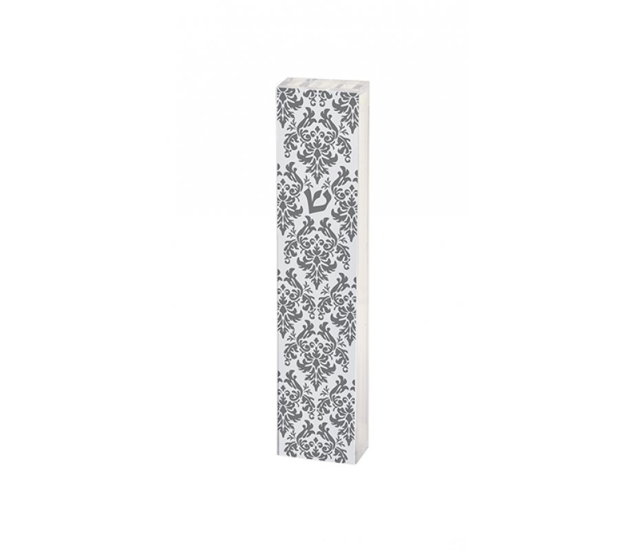 Lucite Mezuzah Case with Open Fleur De Lys Design, Gray - Dorit Judaica