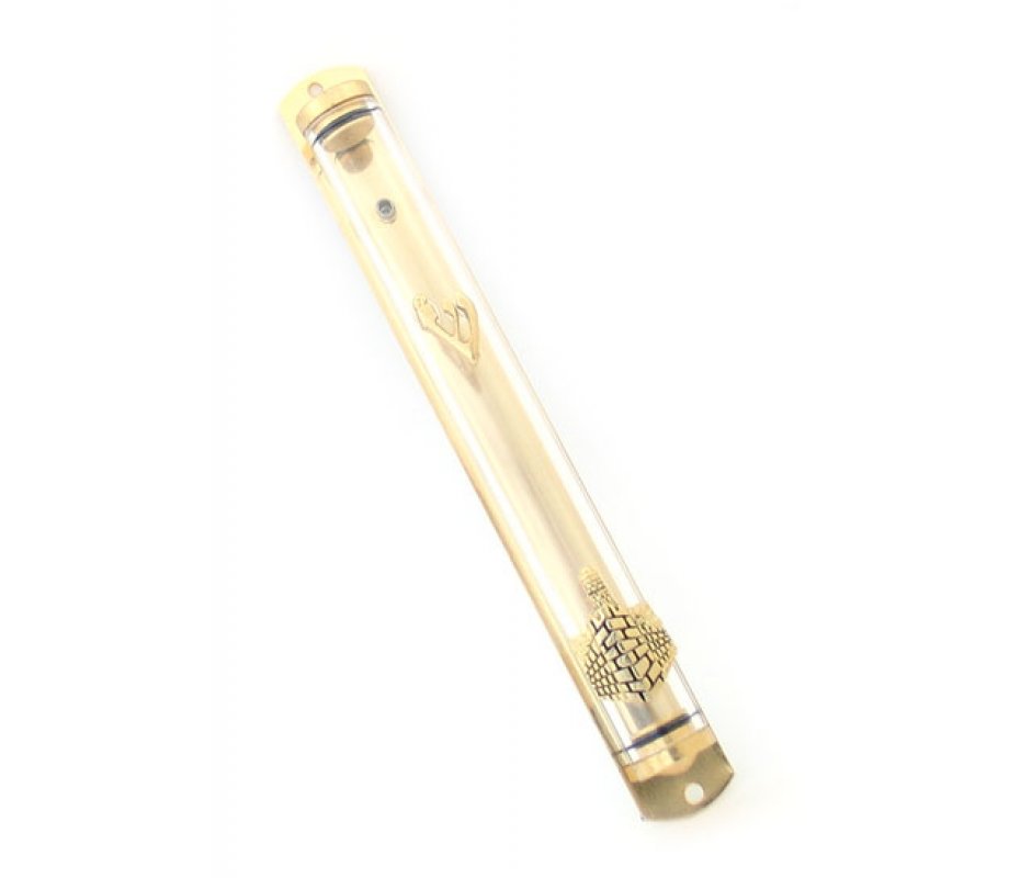 Lucite Tube Jerusalem Wall in Gold Mezuzah Case