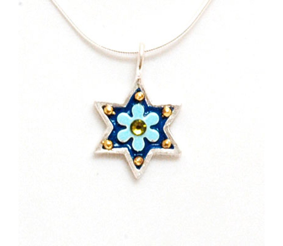 Magen David Necklace with Blue Flower - Shahaf