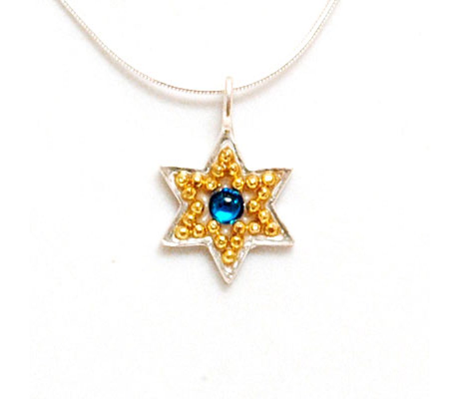 Majestic Blue-Gold Color Star of David Necklace - Shahaf
