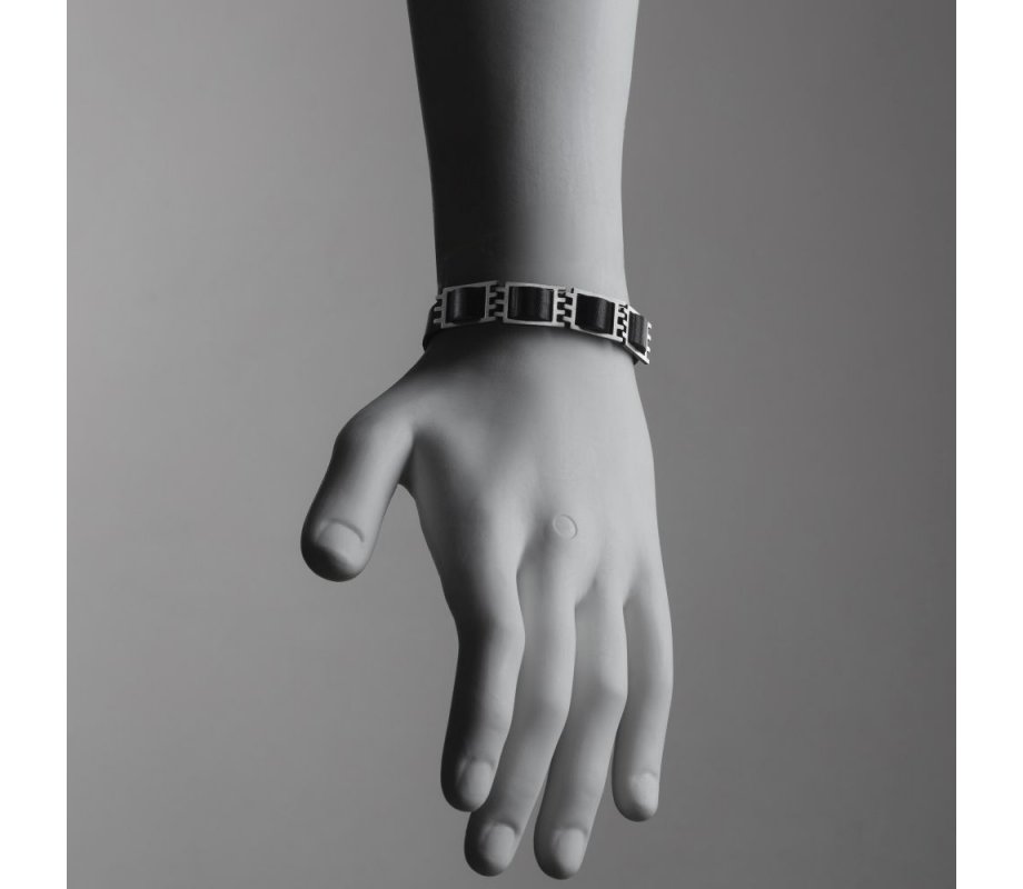 Man's Bracelet with Four Geometric Elements on Black Leather – Adi Sidler