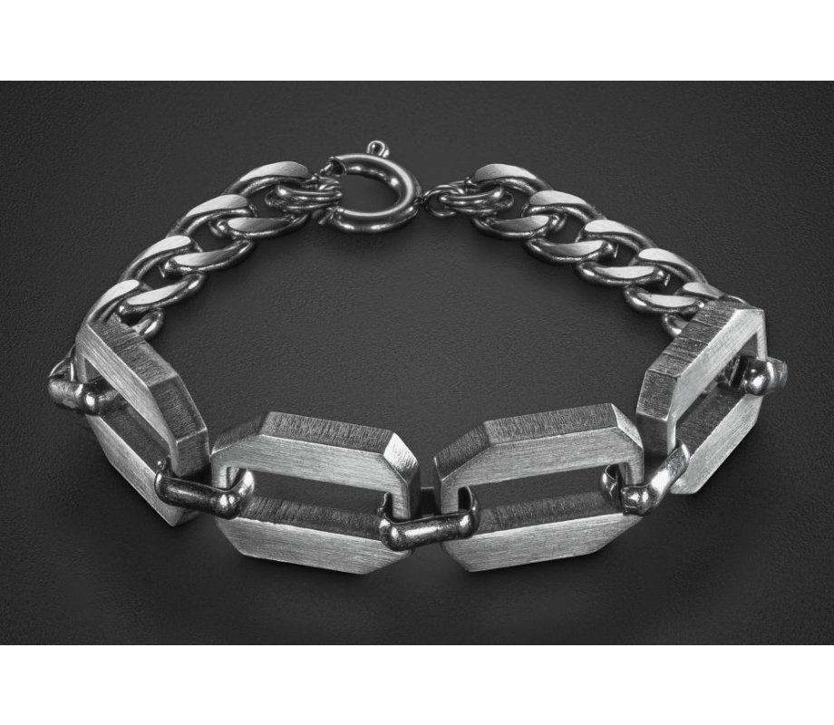 Man's Bracelet with Four Large Hexagon Open Discs in Center Adi Sidler