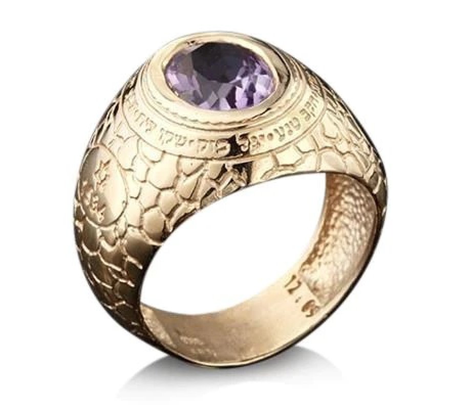 Man's Gold Kabbalah Ring with Snake Design and Ana Bekoach Prayer, Amethyst - Ha'ari