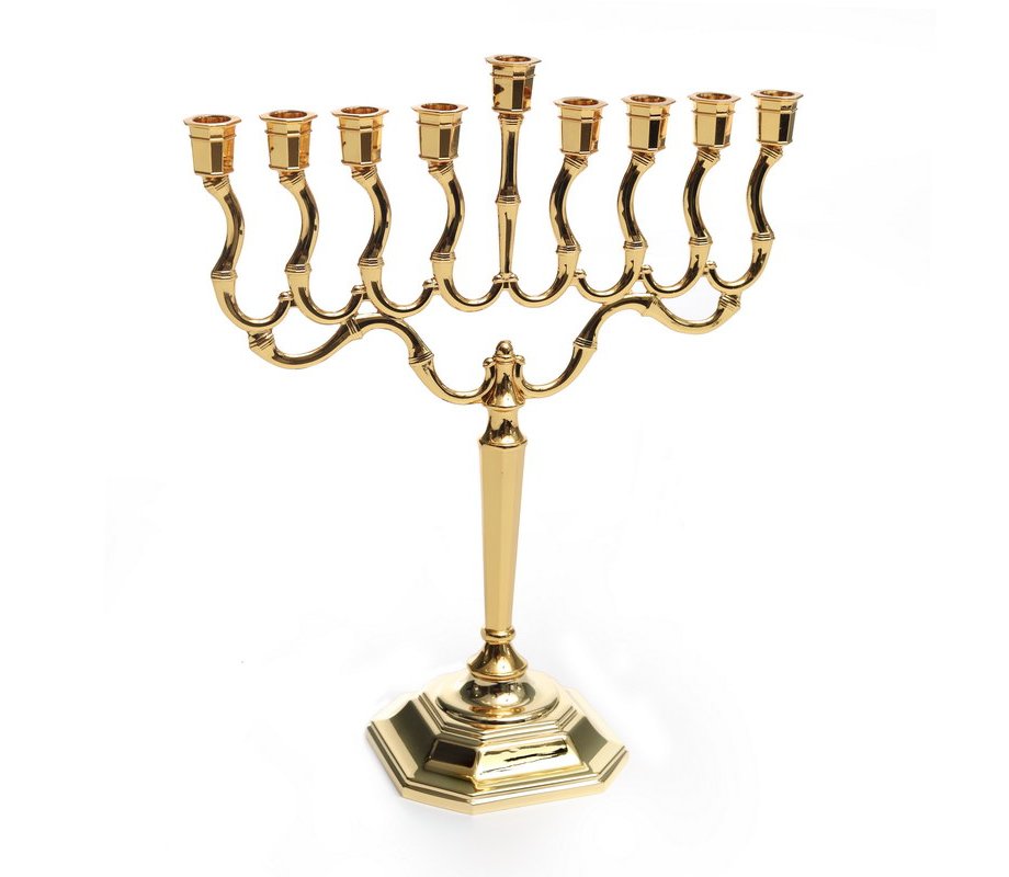 Medium Size Hanukkah Menorah, Gold Color with Smooth Contemporary Design