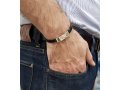 Men Leather Bracelet with Sterling Silver Hebrew Shema Prayer & Gold Star of David - Studio Golan