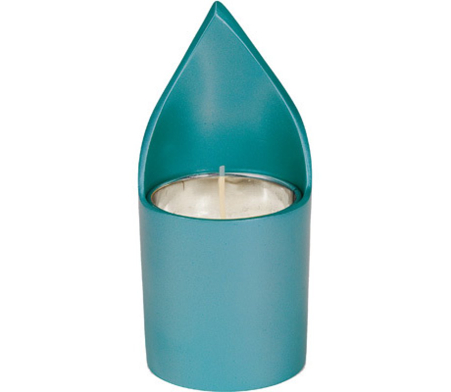 Metal Yahrzeit Memorial Candle Holder, Flame Shaped - Yair Emanuel