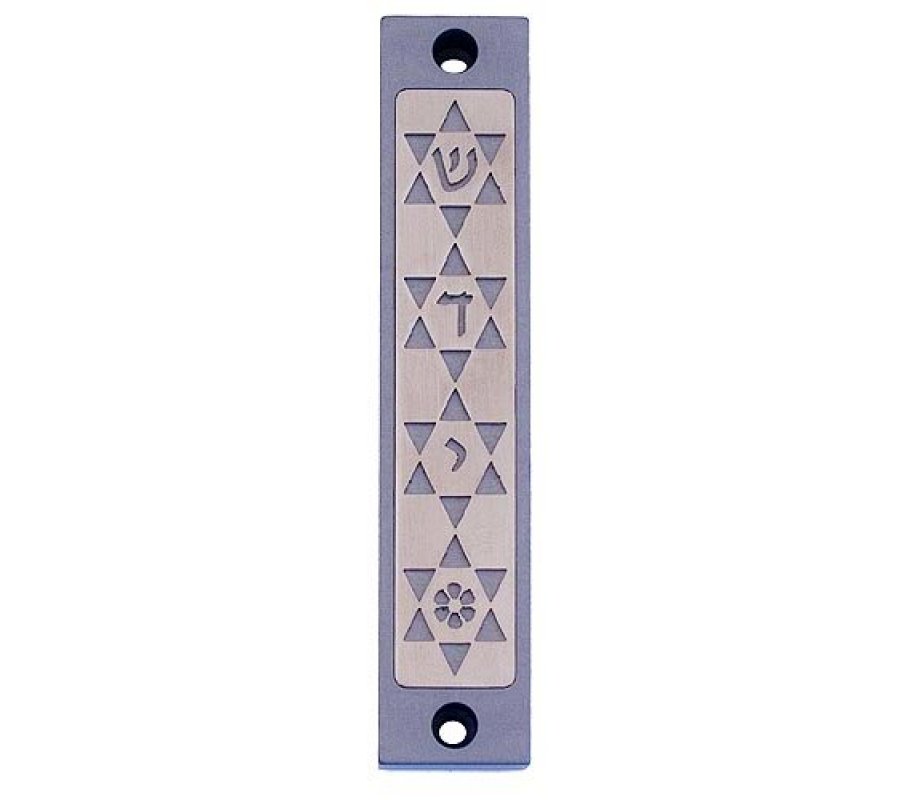 Mezuzah Case with Four Stars of David, in Light Colors at 4 Inches Height - Agayof