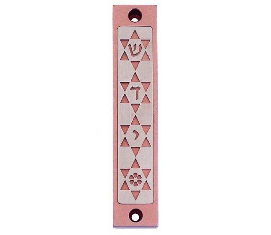 Mezuzah Case with Four Stars of David, in Light Colors at 4 Inches Height - Agayof