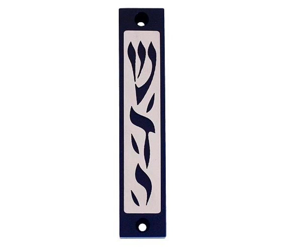 Mezuzah Case with Letters of Divine Name in Dark Colors at 4 Inches Height - Agayof